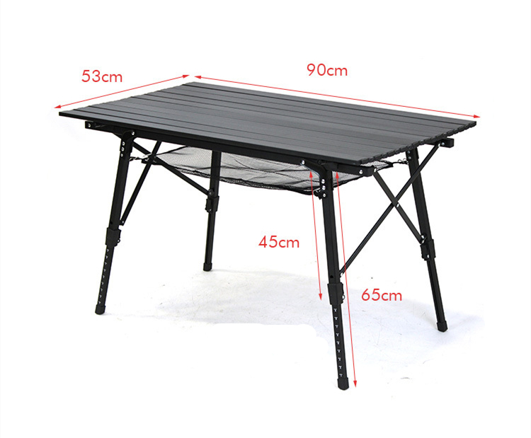 90 cm schwarzer aufgerollter Aluminium-Campingtisch mit Aufbewahrungstasche