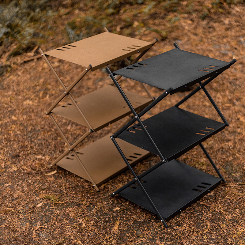 3-lagiges Aluminium-Camping-Klappregal und -Tisch